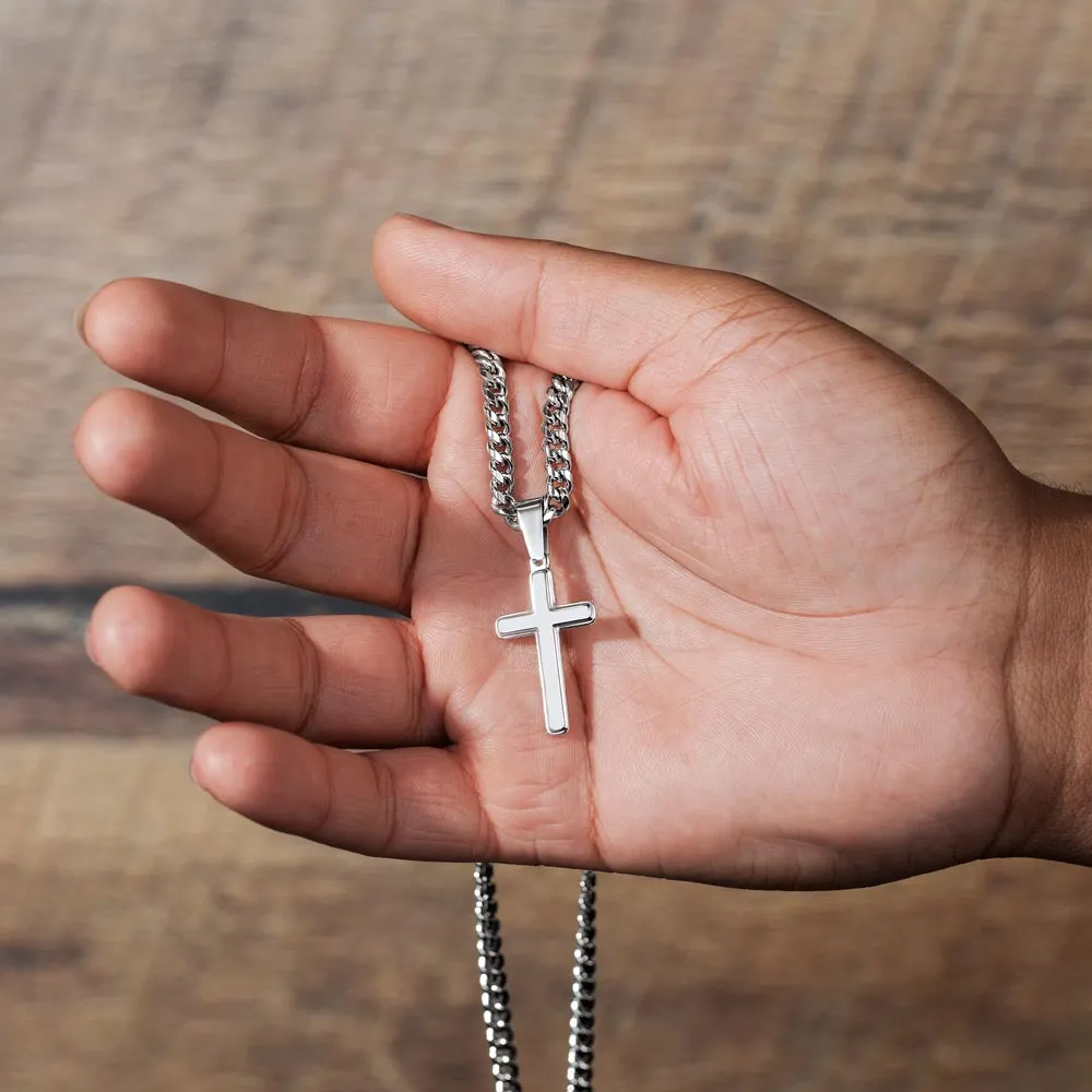 To Grandson Gift Encouragement From Grandparents, be the Man I know you can be, Stainless Steel Cross Pendant Cuban Chain Necklace