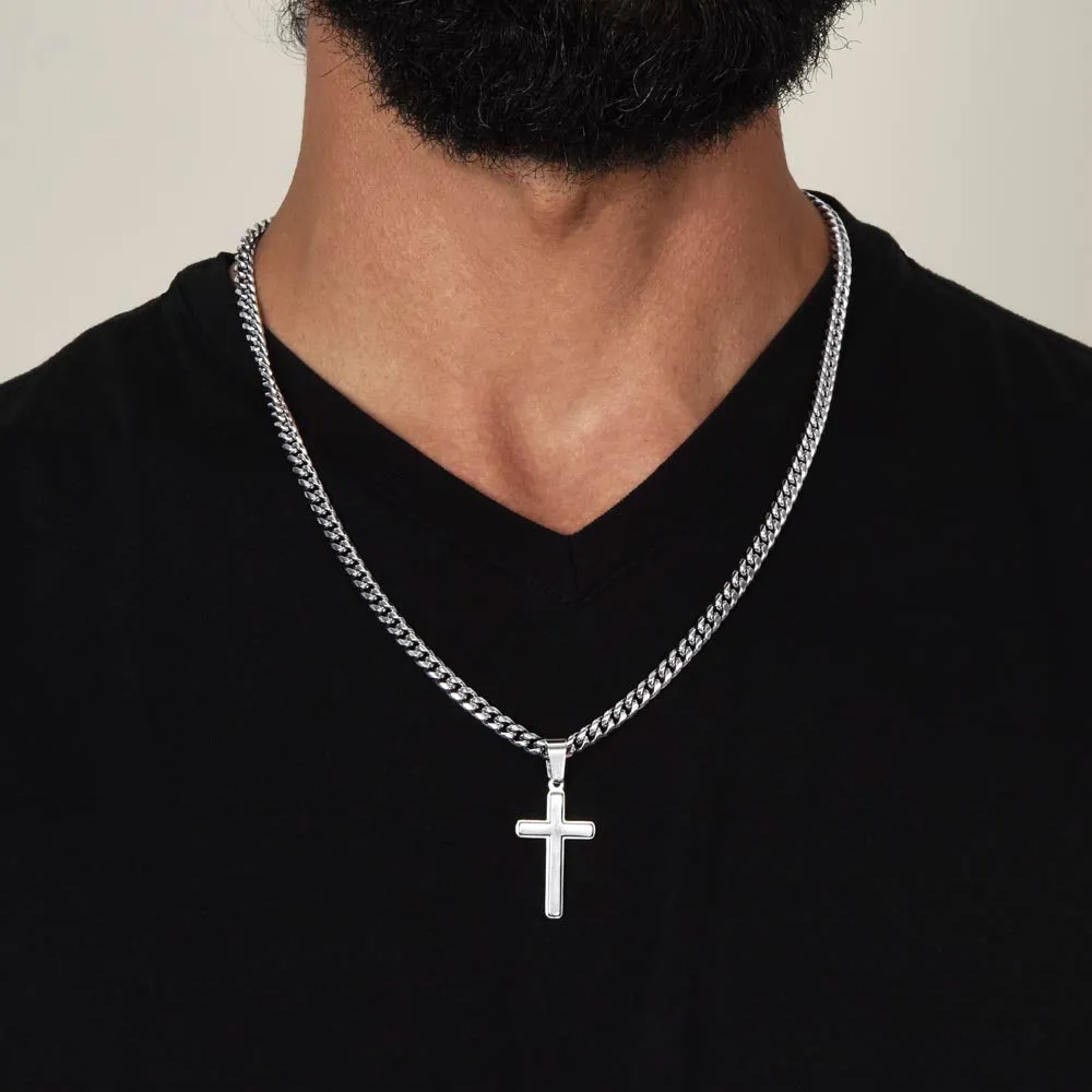 To Grandson Gift Encouragement From Grandparents, be the Man I know you can be, Stainless Steel Cross Pendant Cuban Chain Necklace