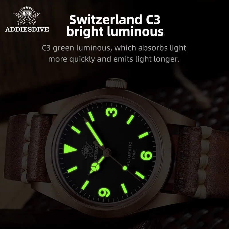 ★Weekly Deal★ADDIESDIVE Vintage 36mm Bronze Militarty Watch PT5000 （AD2024）